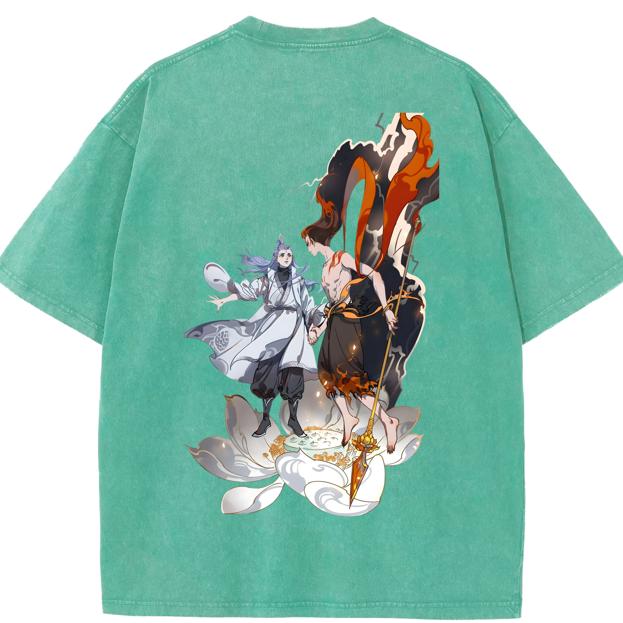 （画像用） Ne Zha 2 ナタ 魔童の大暴れ 綿100% ヴィンテージ風 半袖Tシャツ（背面プリント）